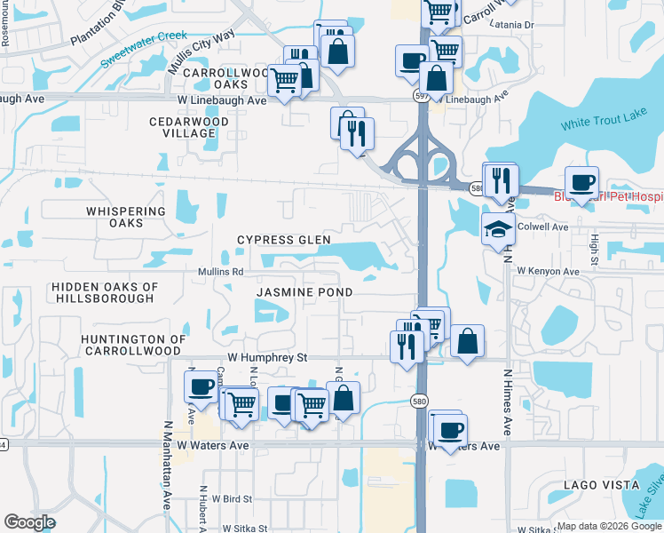 map of restaurants, bars, coffee shops, grocery stores, and more near 4001 Muriel Place in Tampa