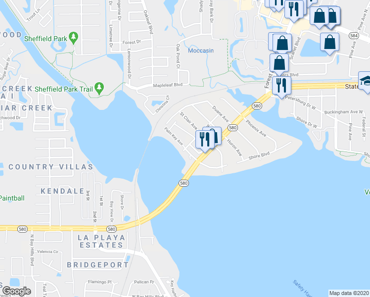 map of restaurants, bars, coffee shops, grocery stores, and more near 2402 Arch Avenue in Oldsmar