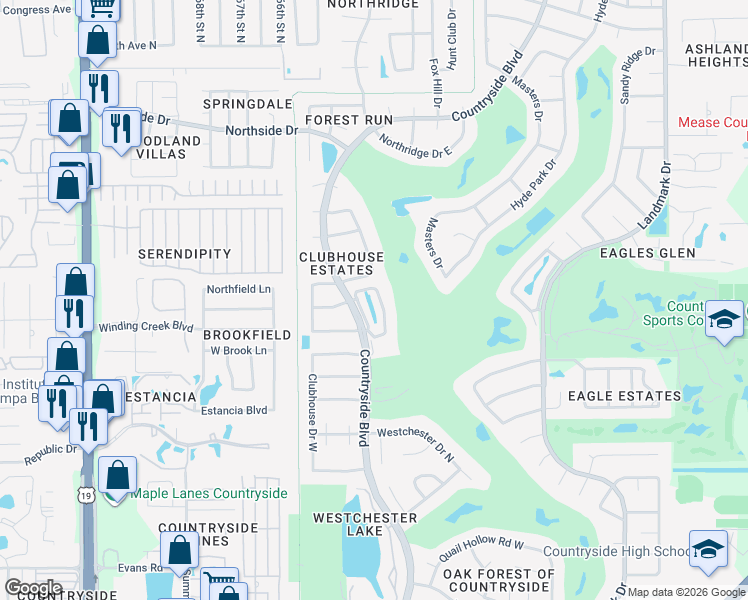 map of restaurants, bars, coffee shops, grocery stores, and more near 3076 Braeloch Circle East in Clearwater
