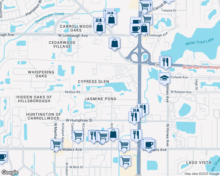 map of restaurants, bars, coffee shops, grocery stores, and more near 4001 Muriel Place in Tampa