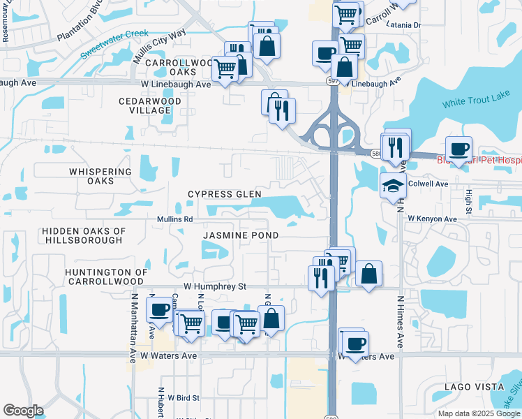 map of restaurants, bars, coffee shops, grocery stores, and more near 4001 Muriel Place in Tampa