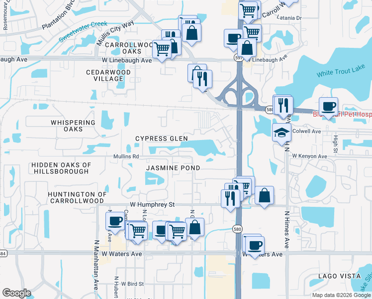 map of restaurants, bars, coffee shops, grocery stores, and more near 4001 Muriel Place in Tampa