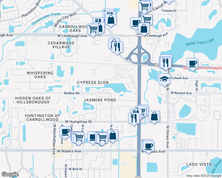 map of restaurants, bars, coffee shops, grocery stores, and more near 4001 Muriel Place in Tampa