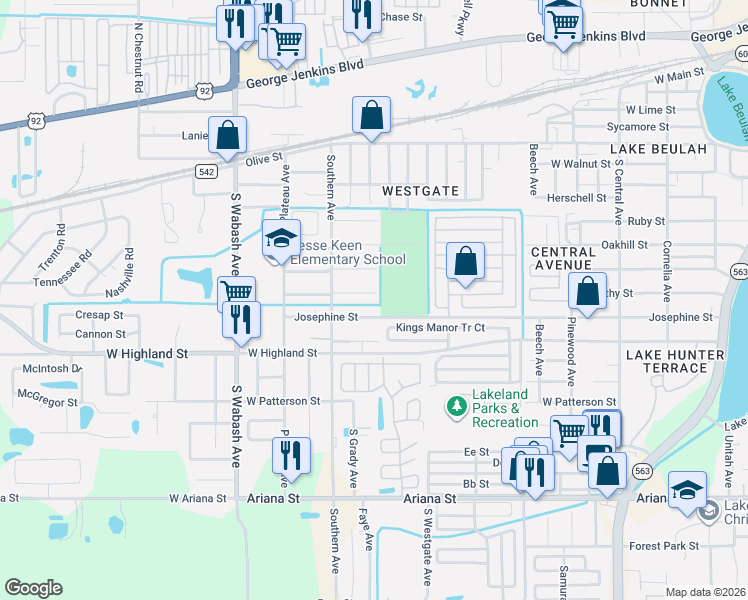map of restaurants, bars, coffee shops, grocery stores, and more near 1802 Dorothy Street in Lakeland