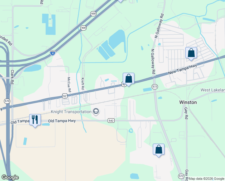 map of restaurants, bars, coffee shops, grocery stores, and more near 4780 New Tampa Highway in Lakeland