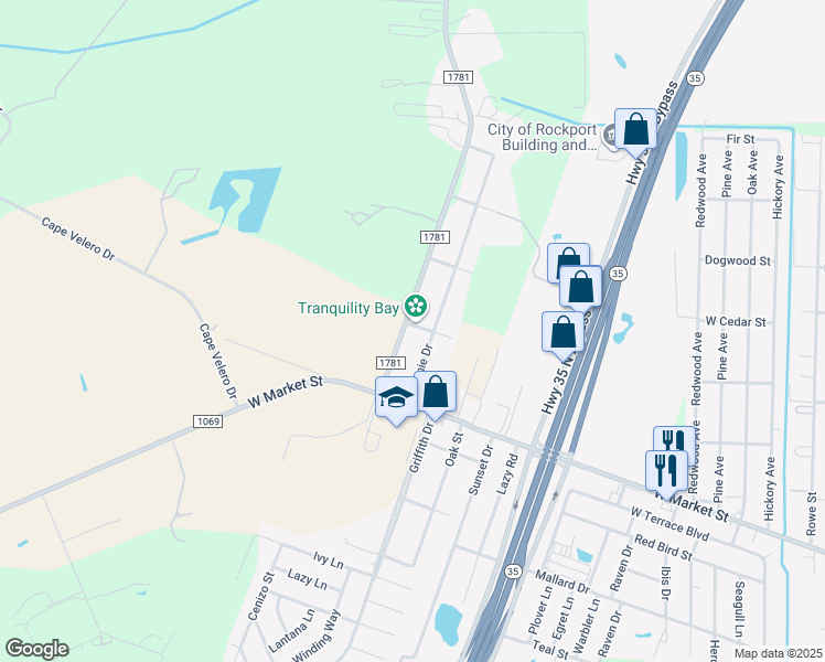map of restaurants, bars, coffee shops, grocery stores, and more near 104 Hill Street in Rockport