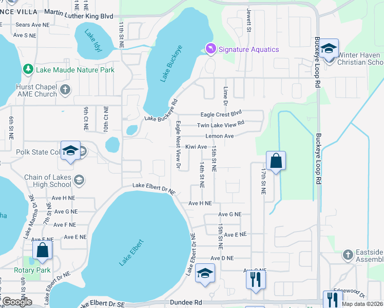 map of restaurants, bars, coffee shops, grocery stores, and more near 3008 Eagle Nest View Drive in Winter Haven
