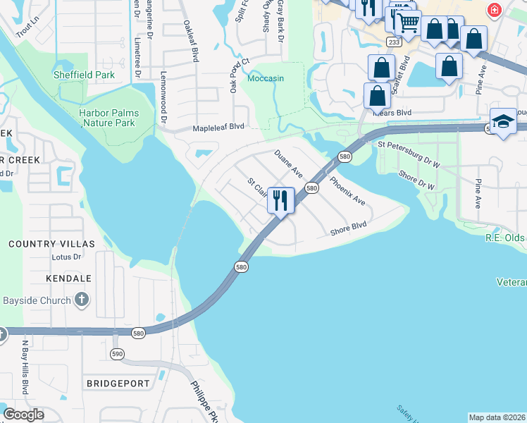 map of restaurants, bars, coffee shops, grocery stores, and more near 1902 Sunset Wind Loop in Oldsmar