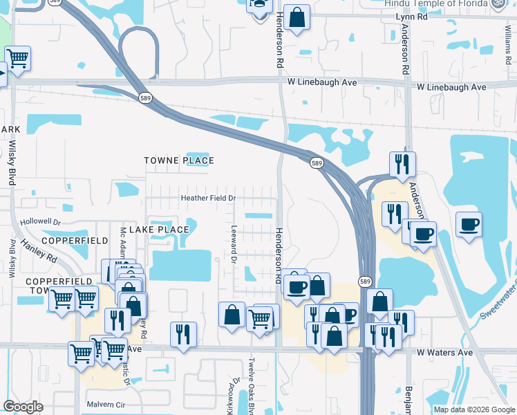 map of restaurants, bars, coffee shops, grocery stores, and more near 8904 Rocky Run Ct in Tampa