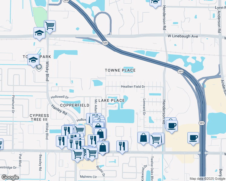 map of restaurants, bars, coffee shops, grocery stores, and more near 8805 Covered Bridge Ct in Tampa
