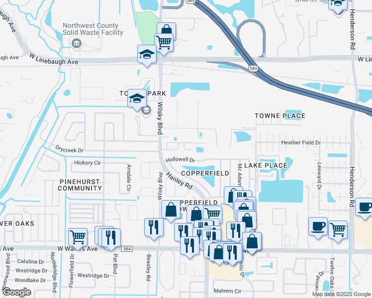 map of restaurants, bars, coffee shops, grocery stores, and more near 7506 Stillridge Drive in Tampa