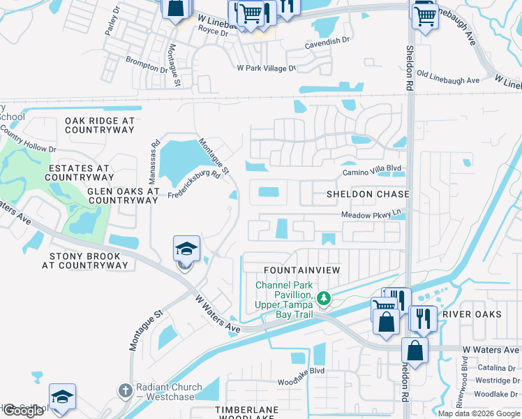 map of restaurants, bars, coffee shops, grocery stores, and more near 9217 Camino Villa Boulevard in Tampa