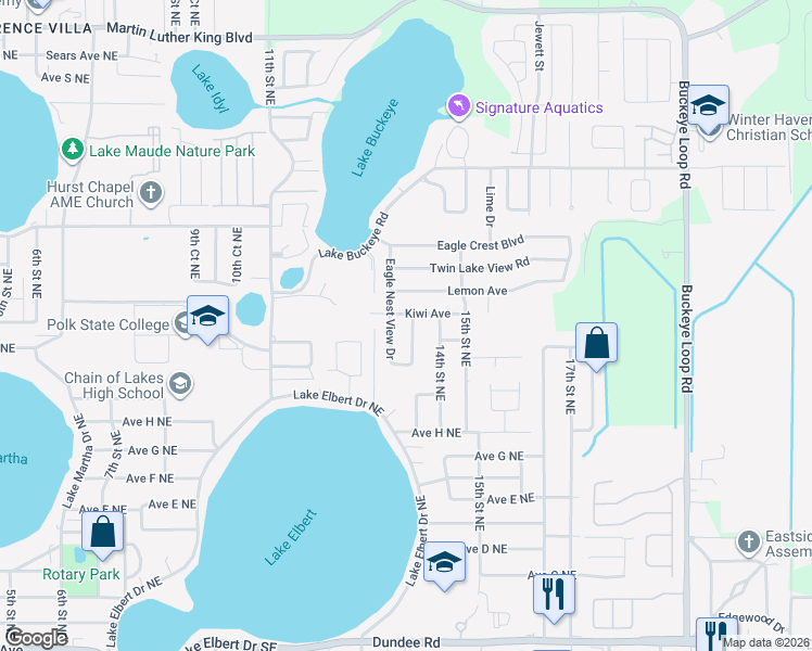 map of restaurants, bars, coffee shops, grocery stores, and more near 3008 Eagle Nest View Drive in Winter Haven