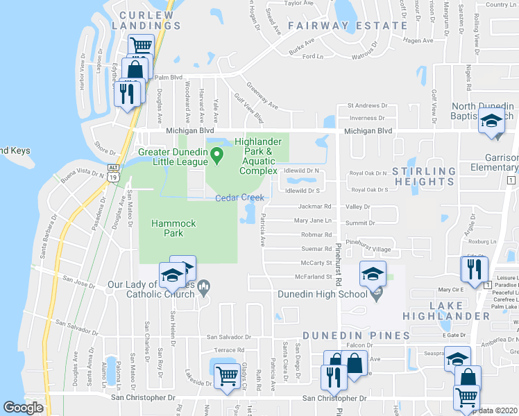 map of restaurants, bars, coffee shops, grocery stores, and more near 1788 Patricia Avenue in Dunedin