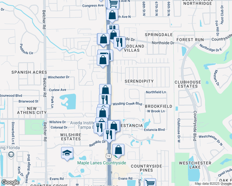 map of restaurants, bars, coffee shops, grocery stores, and more near 28775 U.S. 19 in Clearwater