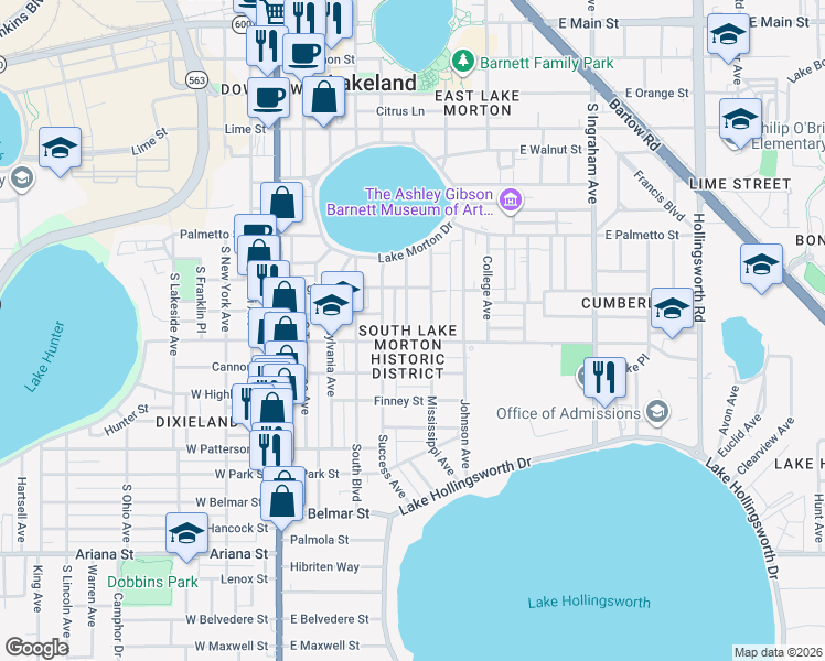 map of restaurants, bars, coffee shops, grocery stores, and more near in Lakeland