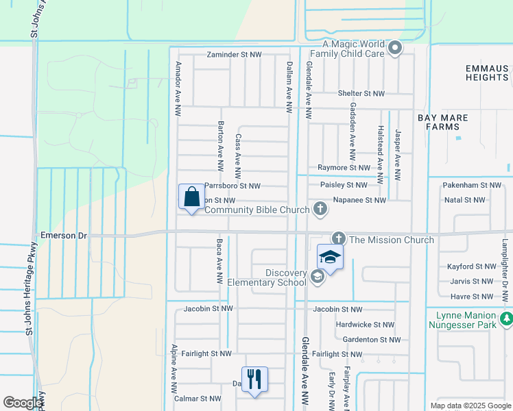 map of restaurants, bars, coffee shops, grocery stores, and more near 1752 Nanton Street Northwest in Palm Bay