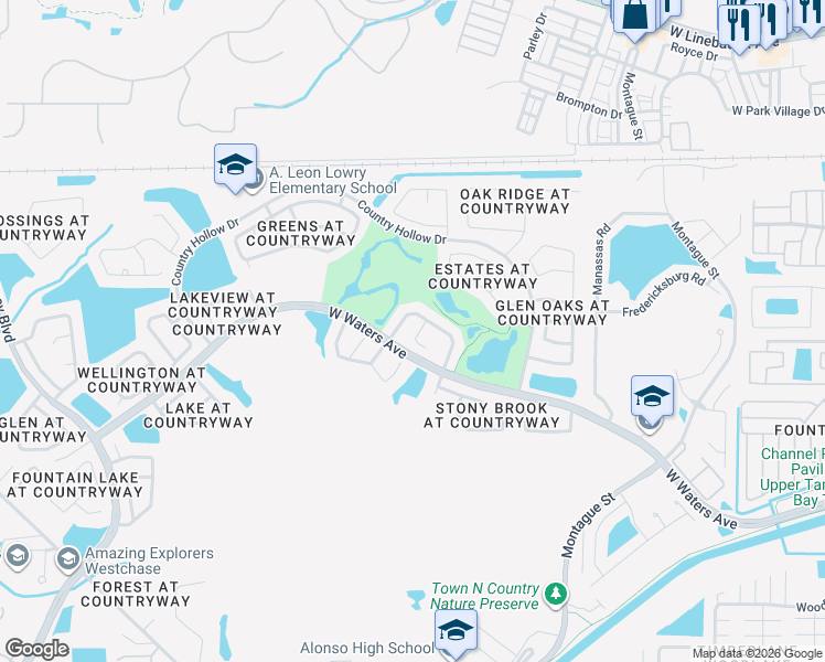 map of restaurants, bars, coffee shops, grocery stores, and more near 11316 Pocket Brook Drive in Tampa