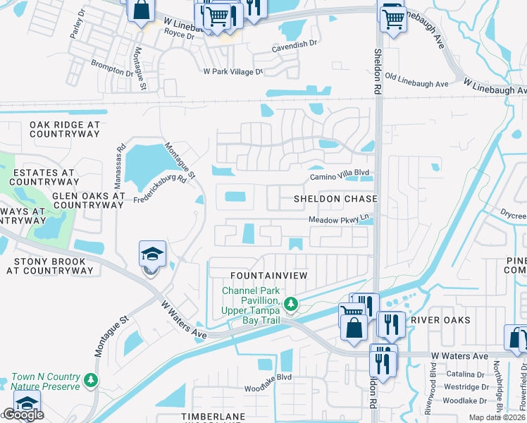 map of restaurants, bars, coffee shops, grocery stores, and more near 9056 Dixiana Villa Circle in Tampa
