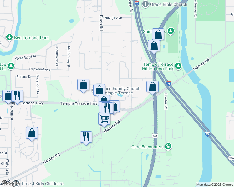 map of restaurants, bars, coffee shops, grocery stores, and more near 8733 Orange Leaf Court in Tampa