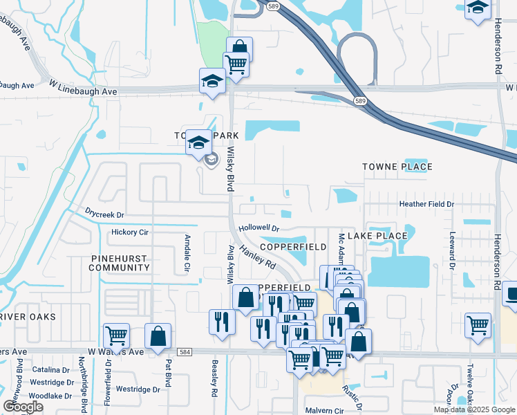 map of restaurants, bars, coffee shops, grocery stores, and more near 7506 Stillridge Drive in Tampa