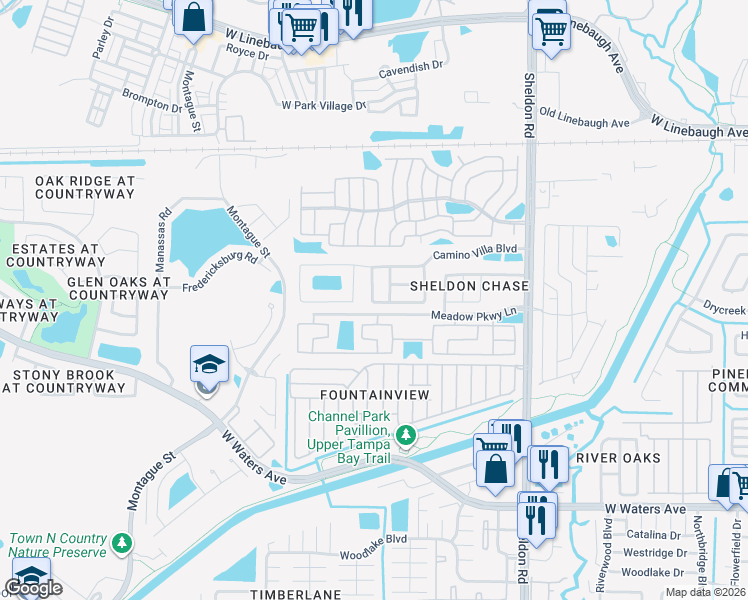 map of restaurants, bars, coffee shops, grocery stores, and more near 9056 Dixiana Villa Circle in Tampa
