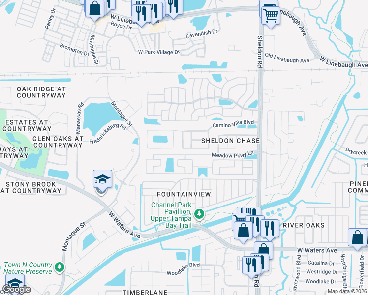 map of restaurants, bars, coffee shops, grocery stores, and more near 9056 Dixiana Villa Circle in Tampa