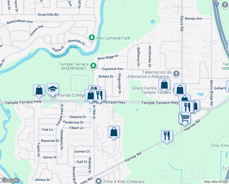 map of restaurants, bars, coffee shops, grocery stores, and more near 9202 Holly Ridge Place in Tampa