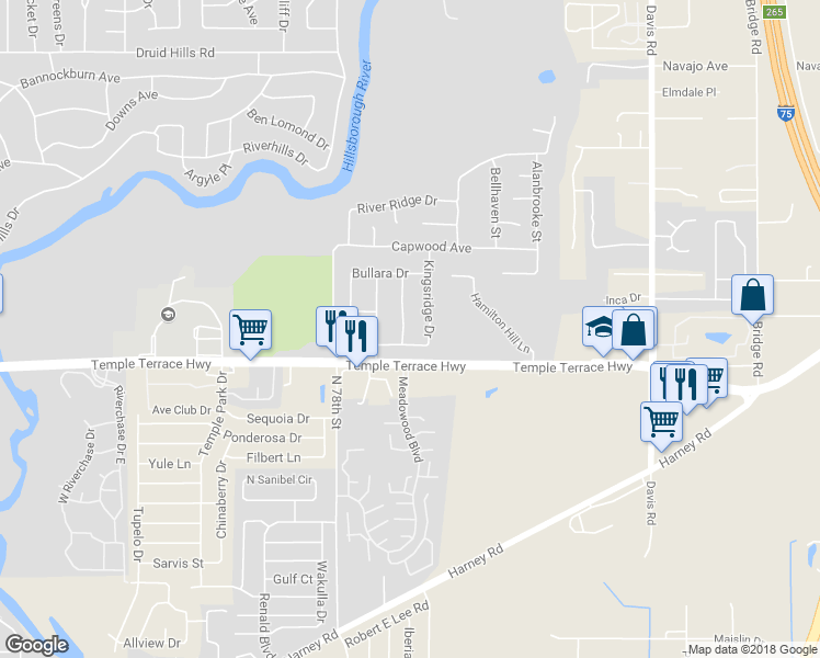 map of restaurants, bars, coffee shops, grocery stores, and more near 9203 Holly Ridge Place in Tampa
