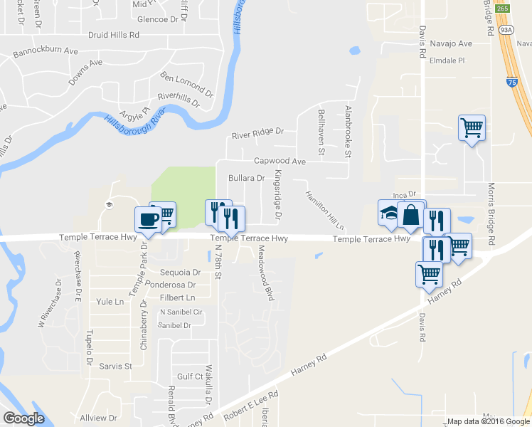 map of restaurants, bars, coffee shops, grocery stores, and more near 9202 Holly Ridge Place in Tampa