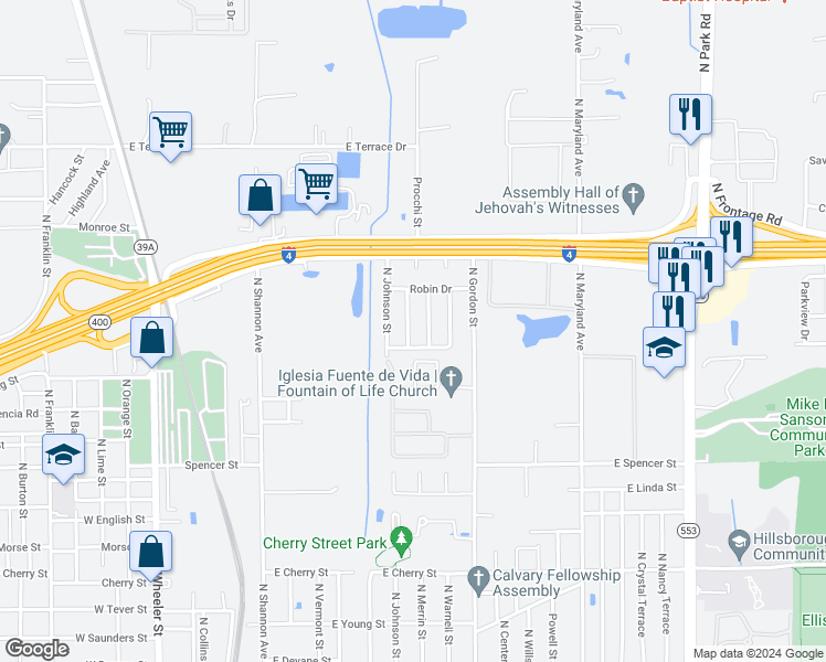 map of restaurants, bars, coffee shops, grocery stores, and more near 2106 North Merrin Street in Plant City