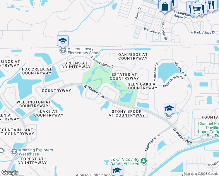 map of restaurants, bars, coffee shops, grocery stores, and more near 11298 Pocket Brook Drive in Tampa