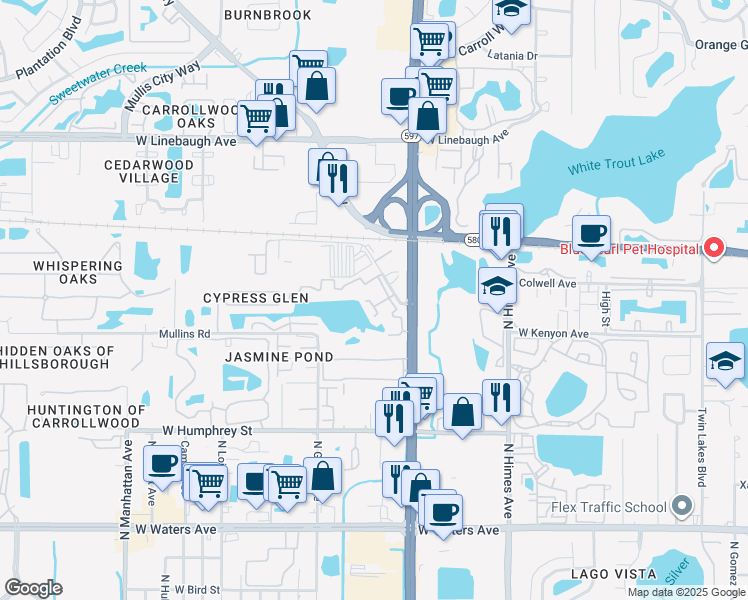 map of restaurants, bars, coffee shops, grocery stores, and more near 3816 Cortez Drive in Tampa