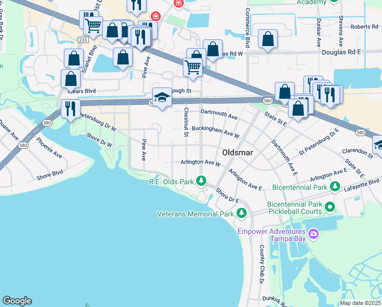 map of restaurants, bars, coffee shops, grocery stores, and more near 506 Chestnut Street in Oldsmar