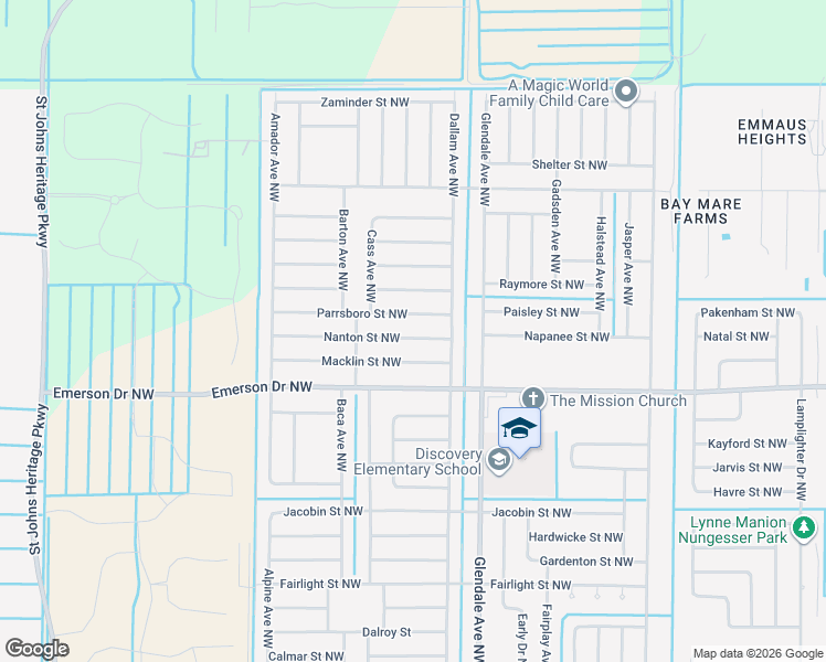 map of restaurants, bars, coffee shops, grocery stores, and more near 1736 Nanton Street Northwest in Palm Bay