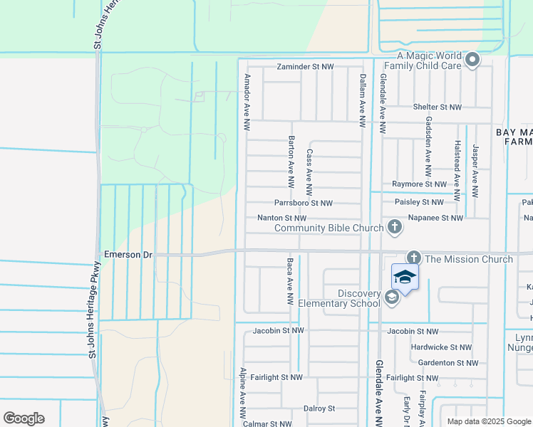 map of restaurants, bars, coffee shops, grocery stores, and more near 1865 Nanton Street Northwest in Palm Bay