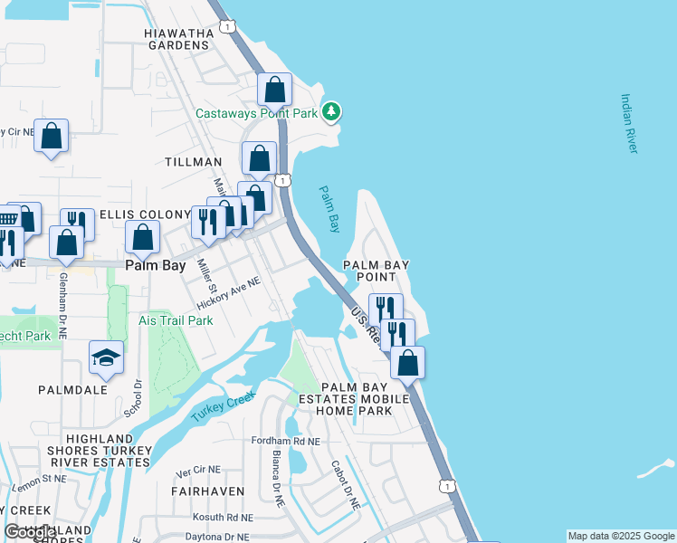 map of restaurants, bars, coffee shops, grocery stores, and more near 4201-4349 Dixie Hwy NE in Palm Bay