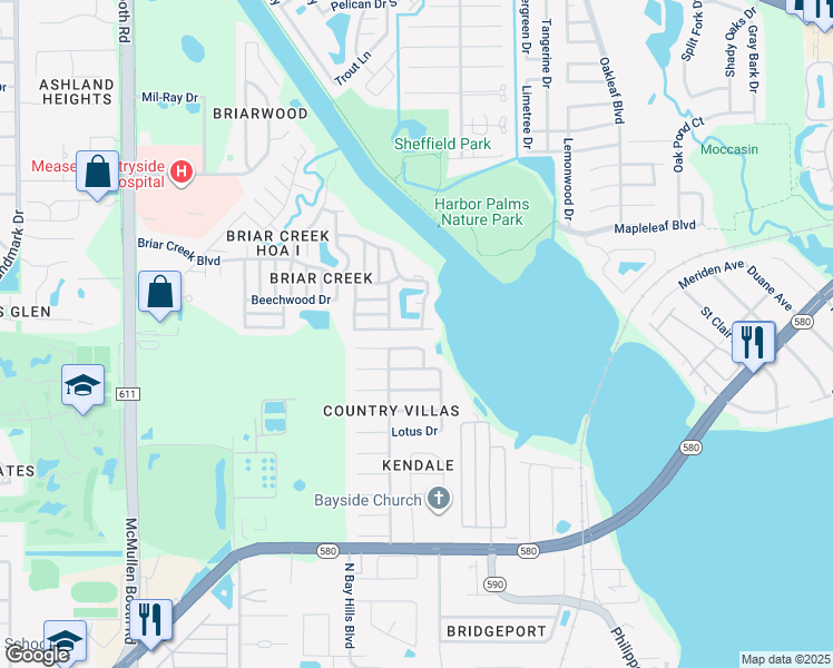 map of restaurants, bars, coffee shops, grocery stores, and more near 32 Sunrise Court in Safety Harbor
