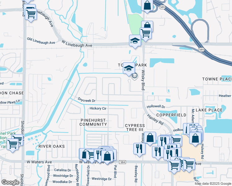map of restaurants, bars, coffee shops, grocery stores, and more near 8235 Donaldson Drive in Tampa