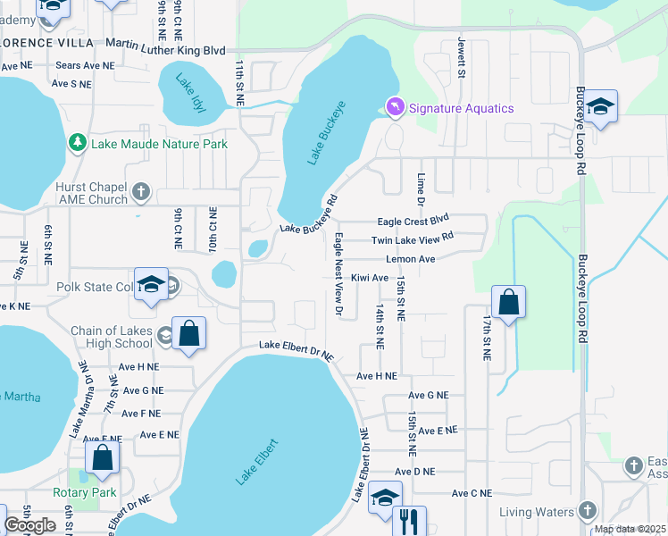 map of restaurants, bars, coffee shops, grocery stores, and more near 2851 Eagle Nest View Drive in Winter Haven