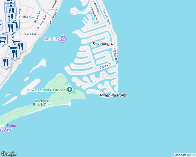 map of restaurants, bars, coffee shops, grocery stores, and more near 5 Spoonbill in Rockport