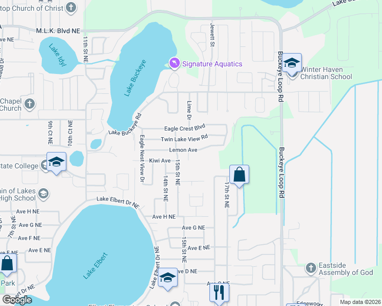 map of restaurants, bars, coffee shops, grocery stores, and more near 1617 Lemon Avenue in Winter Haven