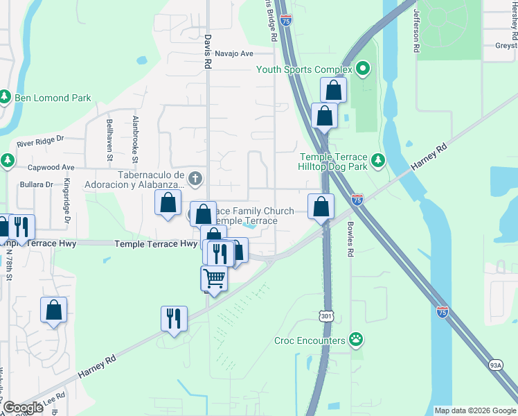map of restaurants, bars, coffee shops, grocery stores, and more near 8752 Morrison Oaks Court in Tampa