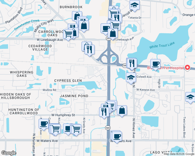 map of restaurants, bars, coffee shops, grocery stores, and more near 4004 Cortez Drive in Tampa