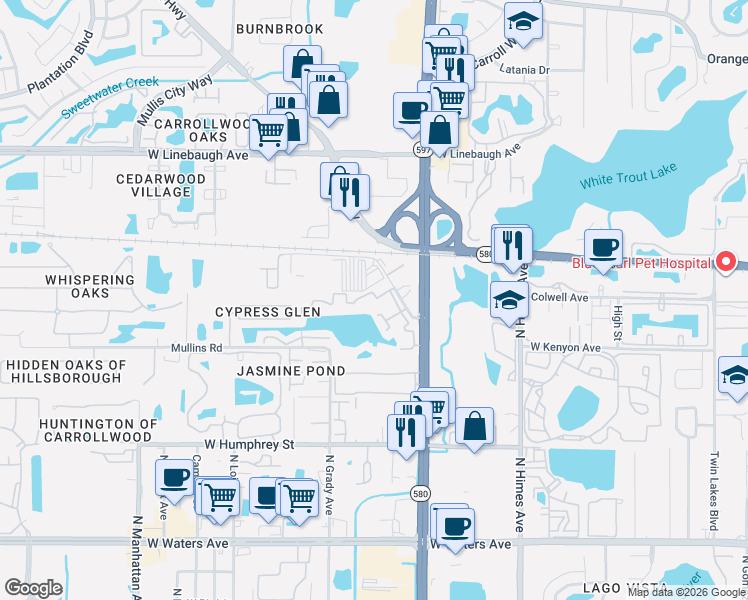 map of restaurants, bars, coffee shops, grocery stores, and more near 4008 Cortez Drive in Tampa