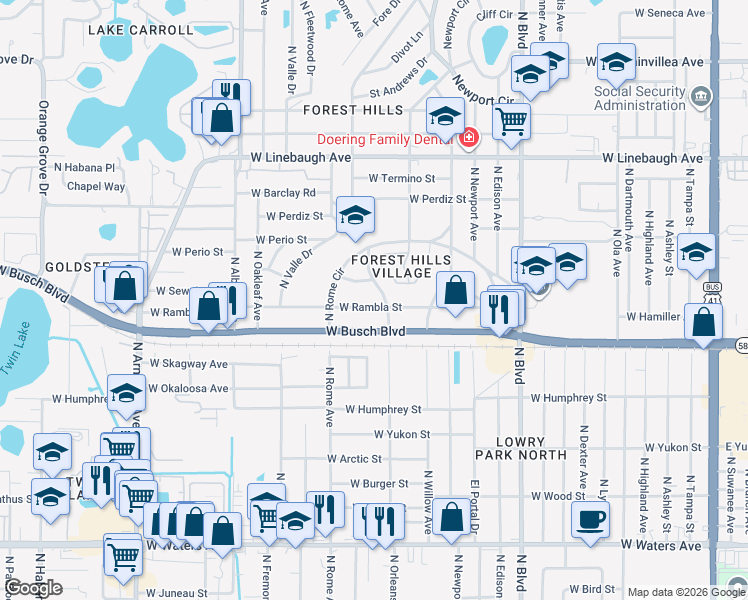 map of restaurants, bars, coffee shops, grocery stores, and more near 1406 Pradera Avenue in Tampa