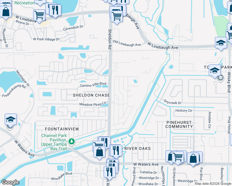 map of restaurants, bars, coffee shops, grocery stores, and more near 9624 Barnside Place in Tampa