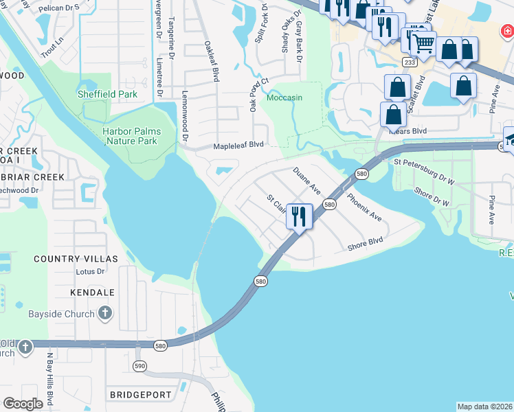 map of restaurants, bars, coffee shops, grocery stores, and more near 1902 Sunset Wind Loop in Oldsmar