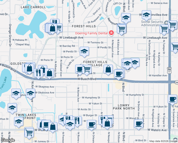 map of restaurants, bars, coffee shops, grocery stores, and more near 1406 Pradera Avenue in Tampa