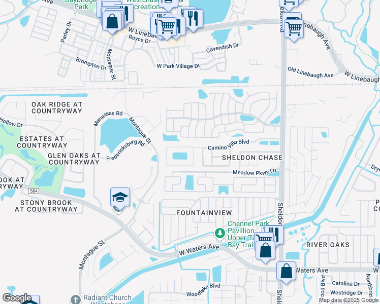 map of restaurants, bars, coffee shops, grocery stores, and more near 9244 Camino Villa Boulevard in Tampa